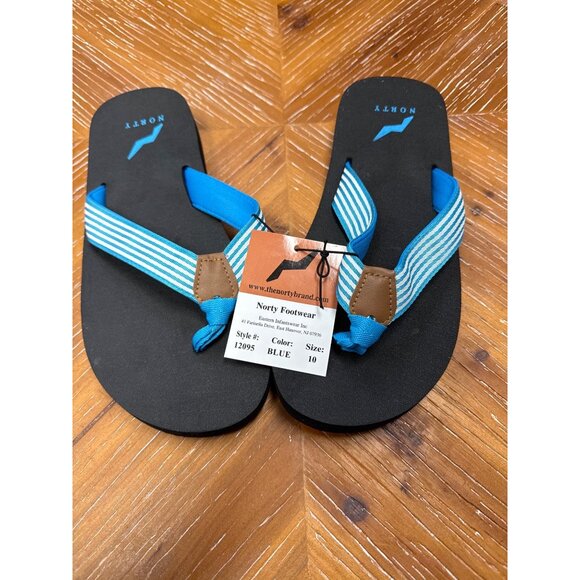 Norty Unisex Blue & Black Flip Flops With Striped Straps Size 10 Lightweight Sum - Picture 2 of 7